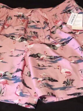 Old Navy Mens Large pink Flamingo Graphics Swim Trunks Sz Large lined